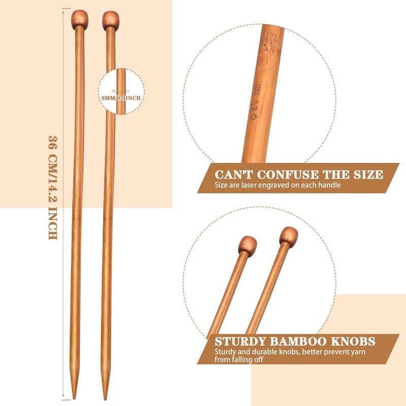 Arbootjin 2 Pcs Knitting Needles Set Straight Single Pointed Knitting Needle Length 14 Inch Knitting Supplies Knitting Needles for Beginners Handmade (8 mm) - Image 2