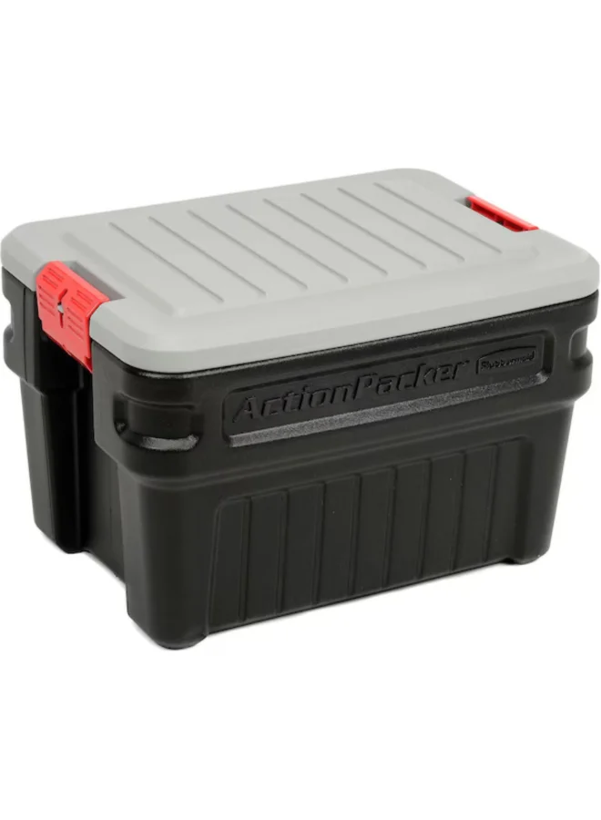 Rubbermaid ActionPacker Sturdy Plastic Stackable Storage Tote Box Black and Grey 90.8 L RMAP240000