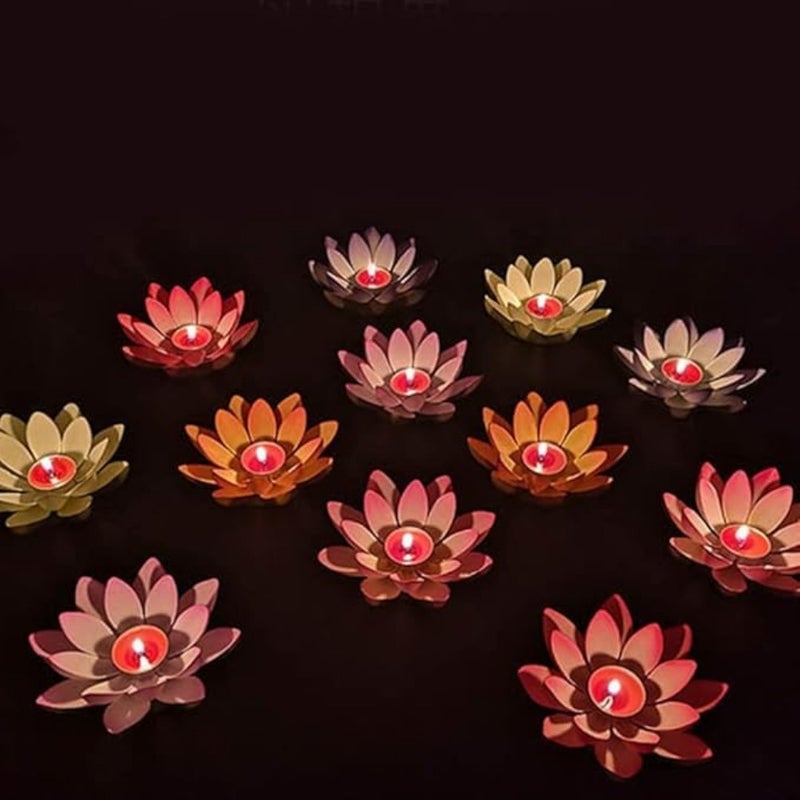 Artificial Floating Lotus Lanterns-Real Candle Pool Decorative Lights Halloween Tealight lamp Prayer Lamp Wishing Water Lily Candle Light for Pool, Pond, Glass Bowl, Diwali - Image 5