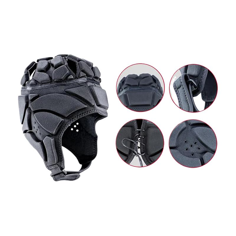 Kitwe Soft Helmet Flag Football Rugby Helmet Scrum Cap Soft Shell Helmet Soccer Headgear for Youth Adults, Black, Pack of 1 - Image 3