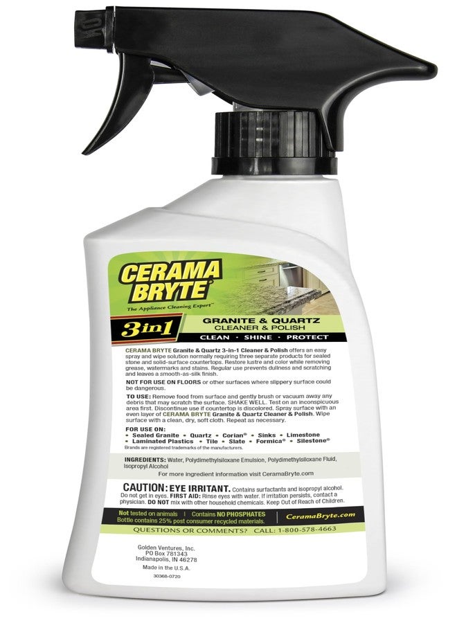 Cerama Bryte Granite and Quartz Daily Cleaner & Polish Safely Also Use On Marble Soapstone Quartz Quartzite Slate Limestone Corian Laminate Tile Countertop, 16 Ounce + 2 Pads - Image 2