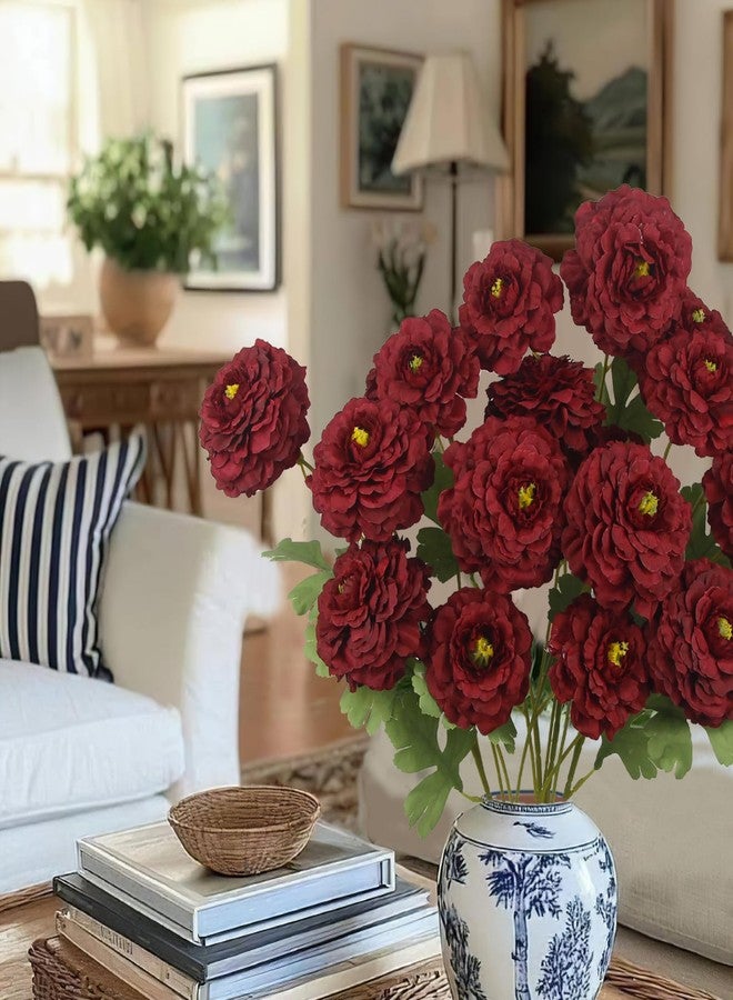 GhuaH 3 Pcs Artificial Flowers Spring Summer Red Zinnia Silk Flowers with Long Stems Zinnia Elegans Artificial Flowers for Outdoors Floral Arrangements Table Centerpieces Wedding Party Home Decor - Image 5