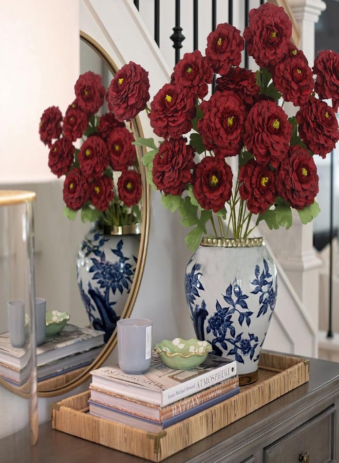 GhuaH 3 Pcs Artificial Flowers Spring Summer Red Zinnia Silk Flowers with Long Stems Zinnia Elegans Artificial Flowers for Outdoors Floral Arrangements Table Centerpieces Wedding Party Home Decor - Image 4