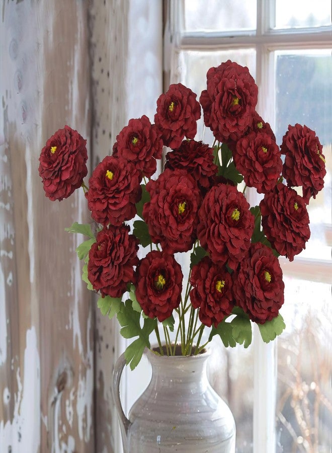 GhuaH 3 Pcs Artificial Flowers Spring Summer Red Zinnia Silk Flowers with Long Stems Zinnia Elegans Artificial Flowers for Outdoors Floral Arrangements Table Centerpieces Wedding Party Home Decor - Image 3