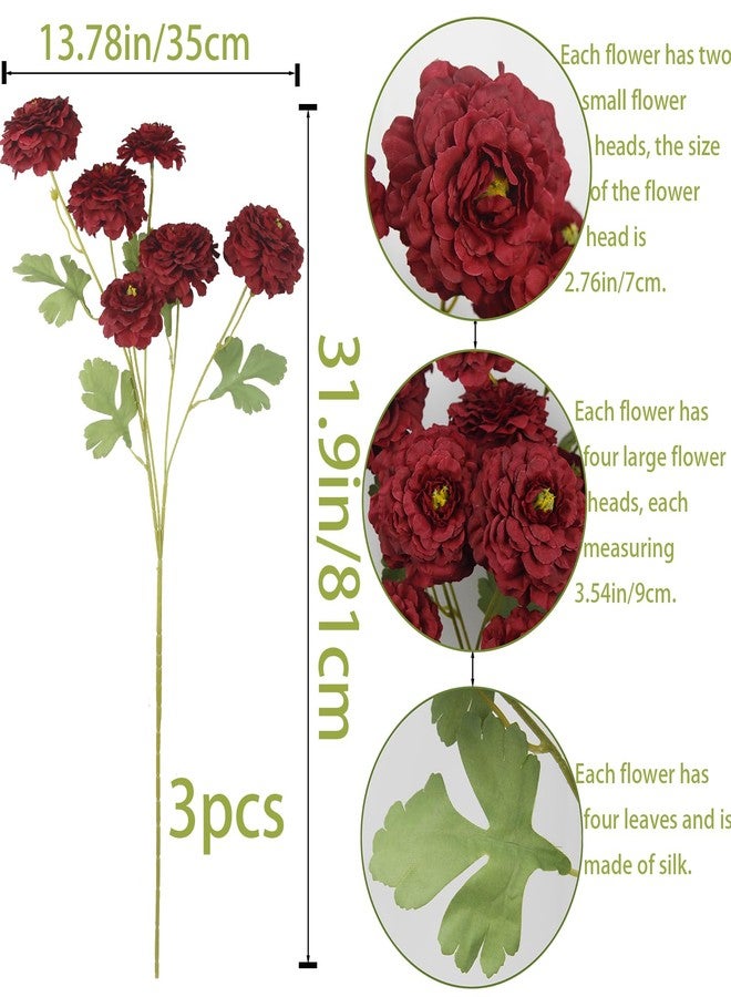 GhuaH 3 Pcs Artificial Flowers Spring Summer Red Zinnia Silk Flowers with Long Stems Zinnia Elegans Artificial Flowers for Outdoors Floral Arrangements Table Centerpieces Wedding Party Home Decor - Image 2