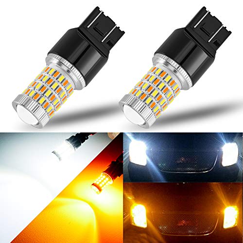 AUXLIGHT 7443 7444 992 T20 7443NA 7441 Switchback LED Bulbs 76SMD Chipsets White/Amber with Projector Replacement for Front/Rear Turn Signal Parking Daytime Running Lights/DRL (Pack of 2) - Image 1
