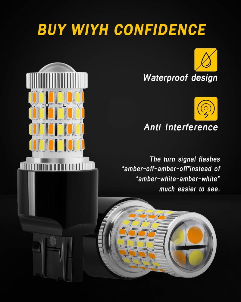 AUXLIGHT 7443 7444 992 T20 7443NA 7441 Switchback LED Bulbs 76SMD Chipsets White/Amber with Projector Replacement for Front/Rear Turn Signal Parking Daytime Running Lights/DRL (Pack of 2) - Image 4