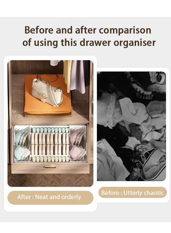 HOOPZOZA Expandable 19-Compartment Drawer Divider with Dividers Plastic Underwear Storage box Multi-Purpose Storage Organizer for Underwear Clothes Kitchen Utensils Cosmetics Stationeries (Length 32.7–58CM Width 24.2–42CM) - Image 3
