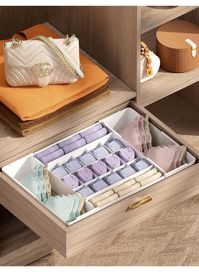 HOOPZOZA Expandable 19-Compartment Drawer Divider with Dividers Plastic Underwear Storage box Multi-Purpose Storage Organizer for Underwear Clothes Kitchen Utensils Cosmetics Stationeries (Length 32.7–58CM Width 24.2–42CM) - Image 4