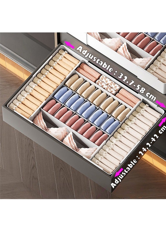 HOOPZOZA Expandable 19-Compartment Drawer Divider with Dividers Plastic Underwear Storage box Multi-Purpose Storage Organizer for Underwear Clothes Kitchen Utensils Cosmetics Stationeries (Length 32.7–58CM Width 24.2–42CM) - Image 5