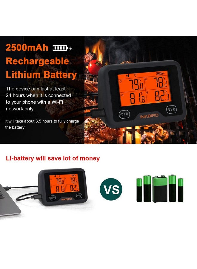 INKBIRD Bluetooth and WiFi Meat Thermometer IBBQ-4BW, Smart Wireless Grill Thermometer, 4 Color Probes | Mobile Notification, High/Low Timer, Rechargeable Digital Bluetooth Thermometer for Smoker Oven Kitchen - Image 5