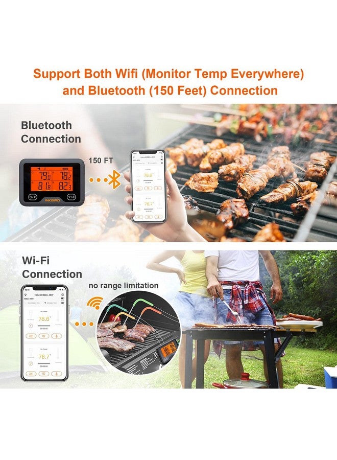 INKBIRD Bluetooth and WiFi Meat Thermometer IBBQ-4BW, Smart Wireless Grill Thermometer, 4 Color Probes | Mobile Notification, High/Low Timer, Rechargeable Digital Bluetooth Thermometer for Smoker Oven Kitchen - Image 2