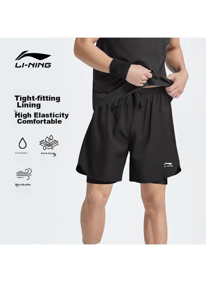 Li-Ning Li-ning Men's Shorts, Sports Pants, Beach Shorts, Quick-drying, Loose-fitting, Anti-embarrassment Pants, Knee-length Shorts, Fake Two-in Shorts  - Image 1