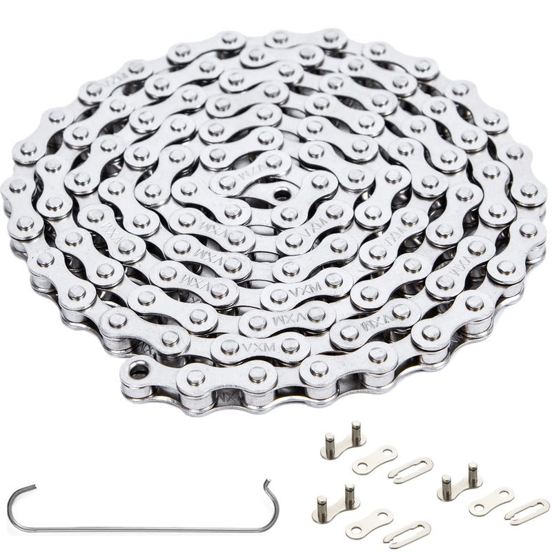 YBEKI 1-Speed Bike Chain 1/2" x 1/8" 114L â€“ Military-Grade Silver Plated Chain with 3 QuickLinks | 11,000 PSI Tensile Strength & US Winter-Proof | Shimano/SRAM Compatible | Tool-Free 90-Second Install - Image 1