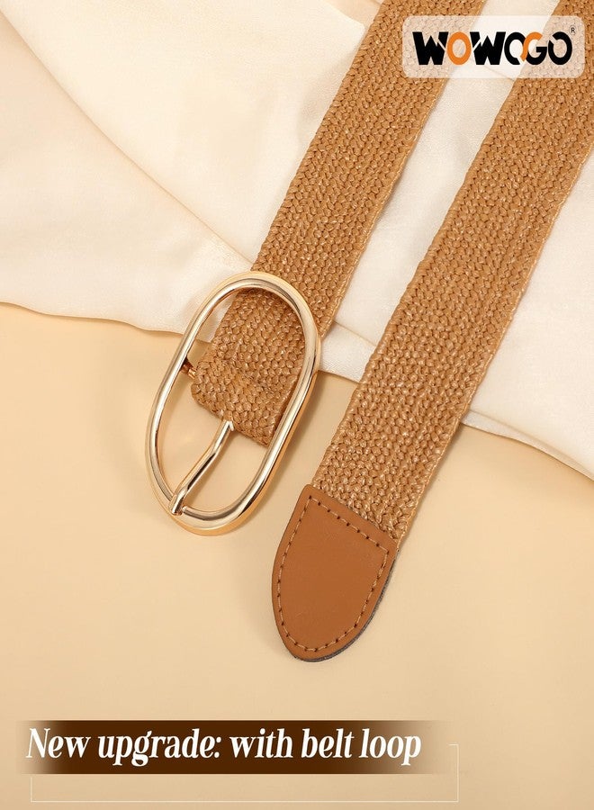 WOWOGO Straw Woven Rattan Wide Stretch Straw Belt Boho Braided Belts for Women - Image 4