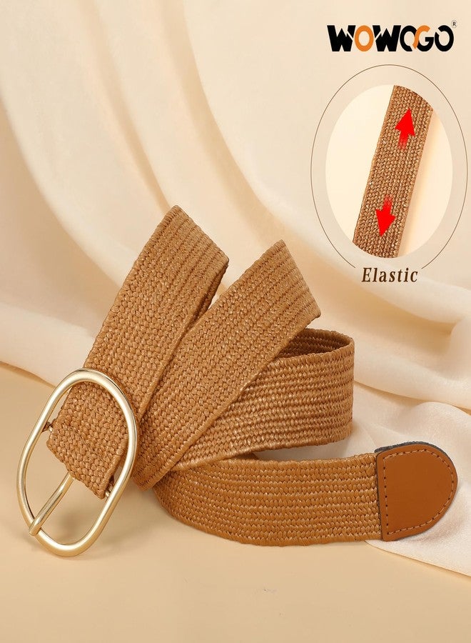 WOWOGO Straw Woven Rattan Wide Stretch Straw Belt Boho Braided Belts for Women - Image 3