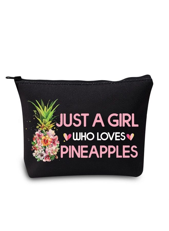 LEVLO Funny Pineapple Cosmetic Bag Fruit Lover Gift Just A Girl Who Loves Pineapples Makeup Zipper Pouch Bag Pineapples Lover Gift (Pineapple Black) - Image 1