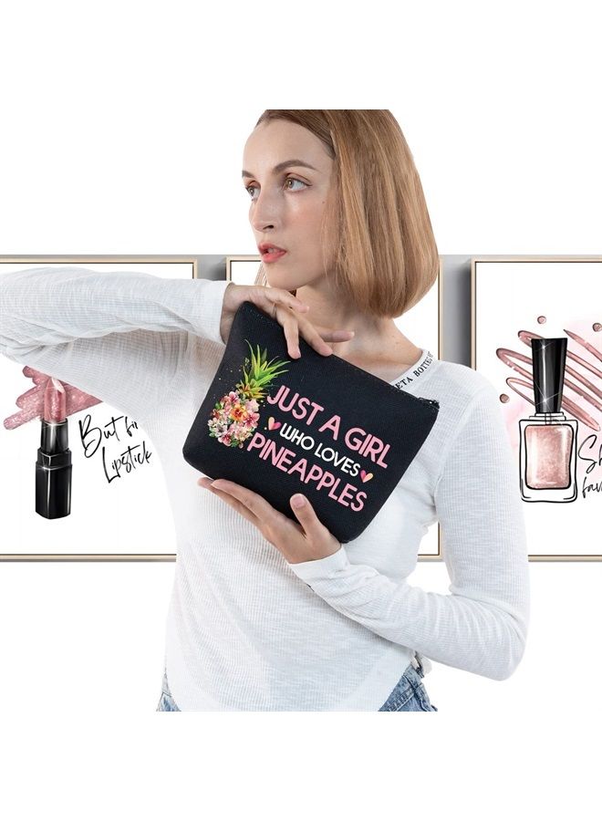 LEVLO Funny Pineapple Cosmetic Bag Fruit Lover Gift Just A Girl Who Loves Pineapples Makeup Zipper Pouch Bag Pineapples Lover Gift (Pineapple Black) - Image 3