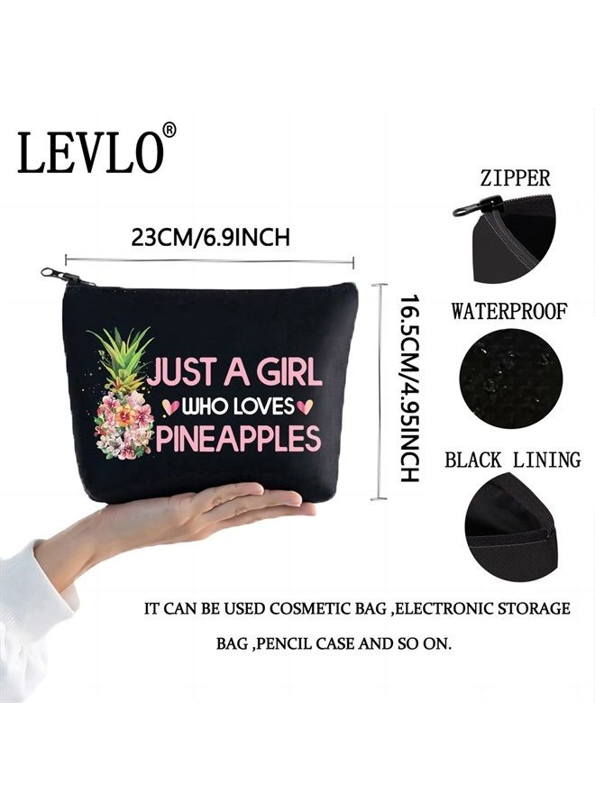 LEVLO Funny Pineapple Cosmetic Bag Fruit Lover Gift Just A Girl Who Loves Pineapples Makeup Zipper Pouch Bag Pineapples Lover Gift (Pineapple Black) - Image 2
