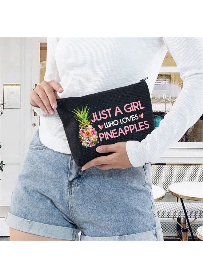 LEVLO Funny Pineapple Cosmetic Bag Fruit Lover Gift Just A Girl Who Loves Pineapples Makeup Zipper Pouch Bag Pineapples Lover Gift (Pineapple Black) - Image 5