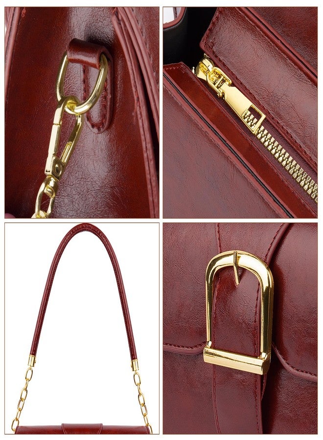Gosect Shoulder Bag for Women, Cute Soft PU Leather Small Crossbody Purses Handbags, Trendy Underarm Bag Tote Purses for Women, A-burgundy Red Shoulder Bag, 9.45 x 3.94 x 5.31 inches - Image 5