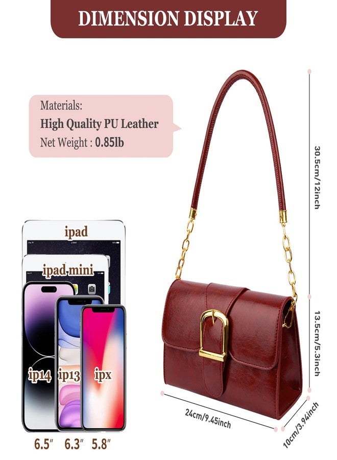 Gosect Shoulder Bag for Women, Cute Soft PU Leather Small Crossbody Purses Handbags, Trendy Underarm Bag Tote Purses for Women, A-burgundy Red Shoulder Bag, 9.45 x 3.94 x 5.31 inches - Image 3