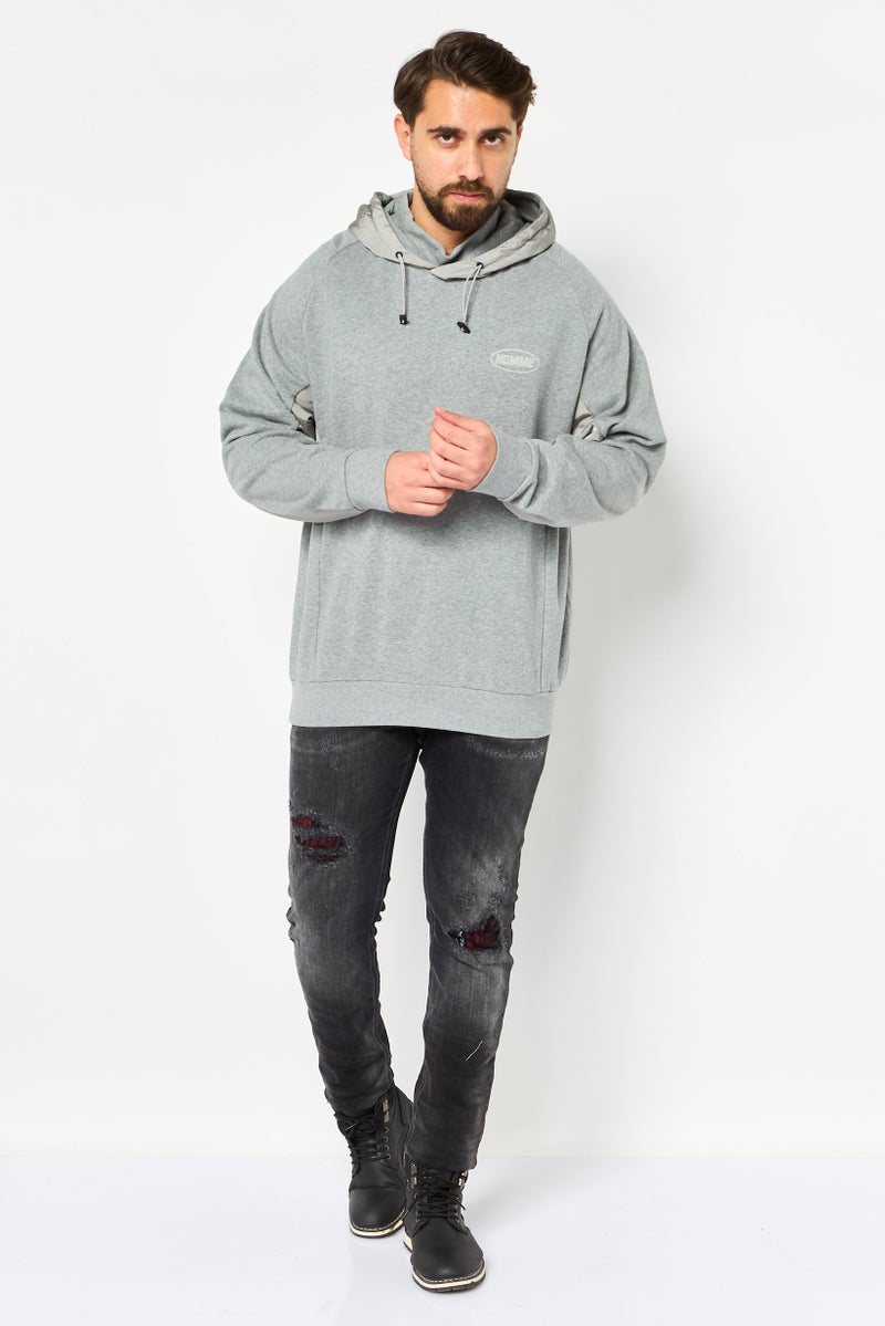 SELECTED Men Long Sleeve Brand Logo Hoodie, Heather Grey - Image 4