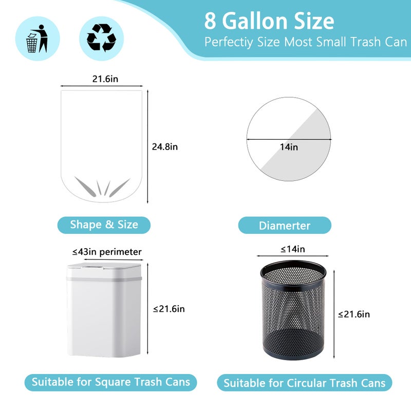 LEAGIM 300 Count 8 Gallon Trash Bags, 13 Micron Extra Thick Medium Garbage Bags, 7-9 Gallon Unscented White Wastebasket Can Liners for Bathroom Kitchen Home Office - Image 5