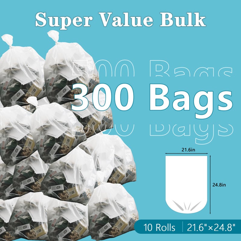 LEAGIM 300 Count 8 Gallon Trash Bags, 13 Micron Extra Thick Medium Garbage Bags, 7-9 Gallon Unscented White Wastebasket Can Liners for Bathroom Kitchen Home Office - Image 2