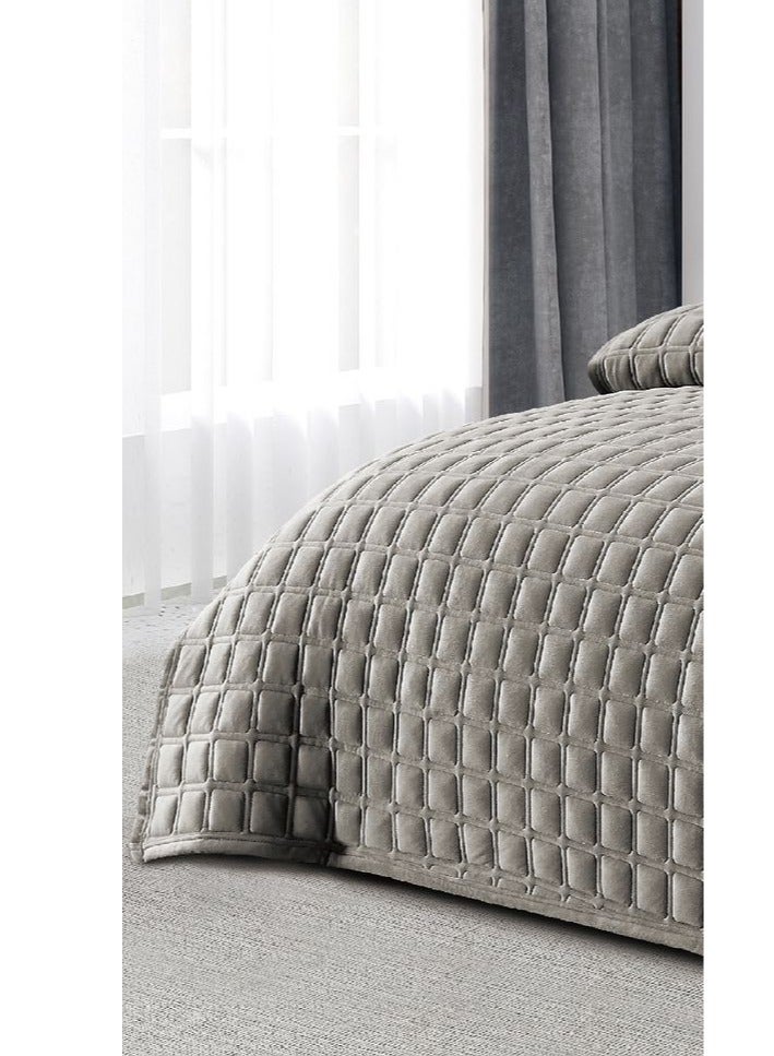 مينجلي طقم لحاف شتوي سادة نفرين مخمل ناعم نظام 6 قطع حشوه مضغوط مقاس اللحاف 250x230 سم - Image 2