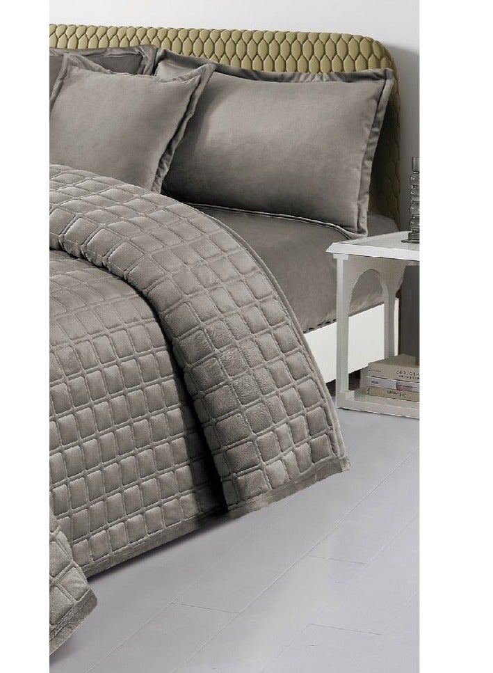 مينجلي طقم لحاف شتوي سادة نفرين مخمل ناعم نظام 6 قطع حشوه مضغوط مقاس اللحاف 250x230 سم - Image 4