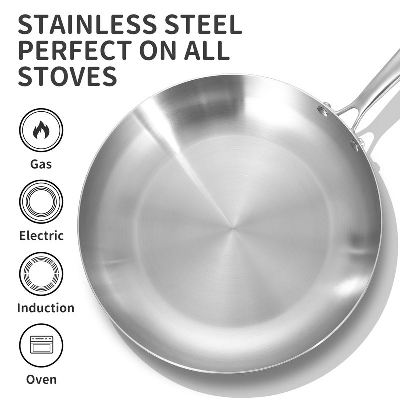 LOLYKITCH 8.5-10 Inch Tri-ply Stainless Steel Frying Pan Set with Lid,Skillets,Induction Cookware,Dishwasher and Oven Safe - Image 3