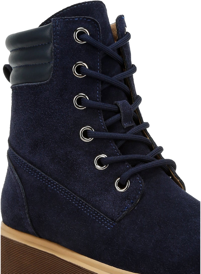 لندن راج أحذية نسائية من لندن راغ، ذات رقبة عالية من جلد الغزال الأصلي، باللون الأزرق الداكن - Image 5