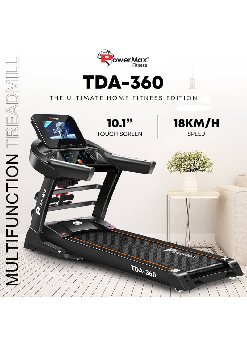 Fitness Tda-360 (6.0Hp Peak) Treadmill For Home Use With 10.1 Inch Hd Display, Auto-Incline, 12 Pre-Set Programs, Max.Speed 18 Km/Ph, Max User Weight 140 Kg,