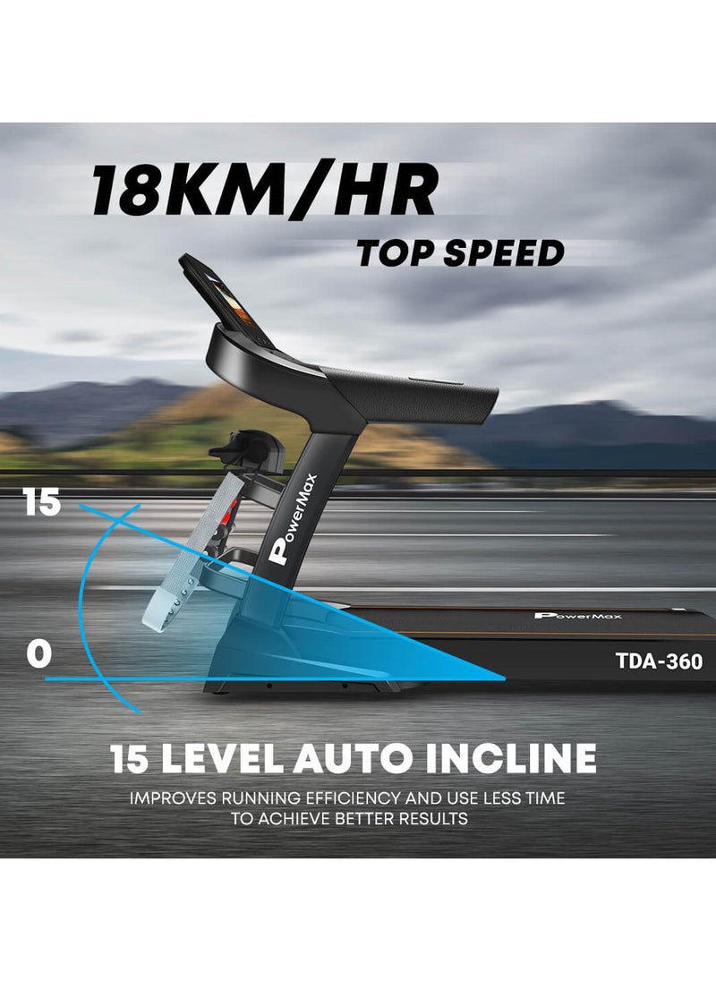 Fitness Tda-360 (6.0Hp Peak) Treadmill For Home Use With 10.1 Inch Hd Display, Auto-Incline, 12 Pre-Set Programs, Max.Speed 18 Km/Ph, Max User Weight 140 Kg,