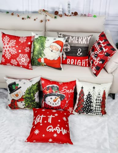 multiwins Christmas Decorations Set of 4 Double-Sided Print Christmas Pillow Covers 18" x 18", with 8 Cute Patterns, Throw Pillow Covers Perfect for Home Christmas Decor - Image 5