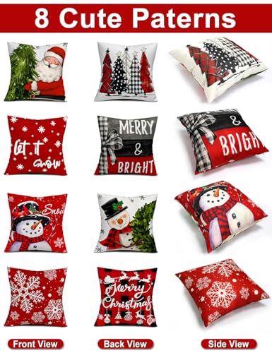 multiwins Christmas Decorations Set of 4 Double-Sided Print Christmas Pillow Covers 18" x 18", with 8 Cute Patterns, Throw Pillow Covers Perfect for Home Christmas Decor - Image 3