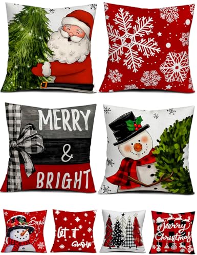 multiwins Christmas Decorations Set of 4 Double-Sided Print Christmas Pillow Covers 18" x 18", with 8 Cute Patterns, Throw Pillow Covers Perfect for Home Christmas Decor - Image 1