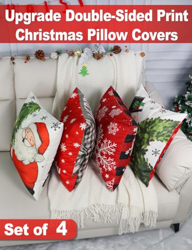 multiwins Christmas Decorations Set of 4 Double-Sided Print Christmas Pillow Covers 18" x 18", with 8 Cute Patterns, Throw Pillow Covers Perfect for Home Christmas Decor - Image 2