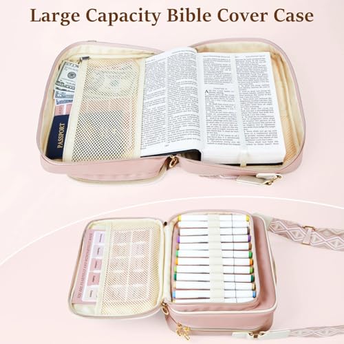 MHJY Bible Bag Leather Bible Cover Case for Women Zipper Quilted Bible Cover with Bible Tabs and Shoulder Strap Crossbody Purses for Book Cover - Image 4