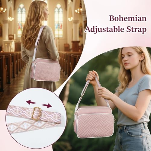 MHJY Bible Bag Leather Bible Cover Case for Women Zipper Quilted Bible Cover with Bible Tabs and Shoulder Strap Crossbody Purses for Book Cover - Image 3