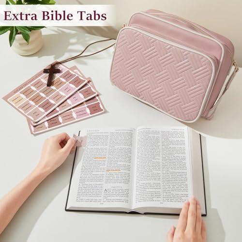 MHJY Bible Bag Leather Bible Cover Case for Women Zipper Quilted Bible Cover with Bible Tabs and Shoulder Strap Crossbody Purses for Book Cover - Image 5