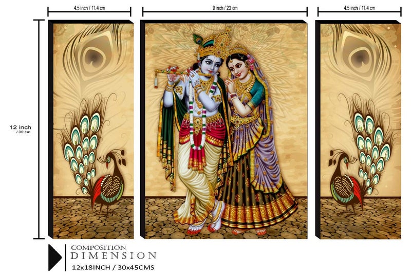 SAF paintings Set of 3 Radha Krishna Paintings for living room with frame Self Adeshive UV Textured MDF Framed Painting 12 Inch X 18 Inch SAF-JM7724 - Image 3