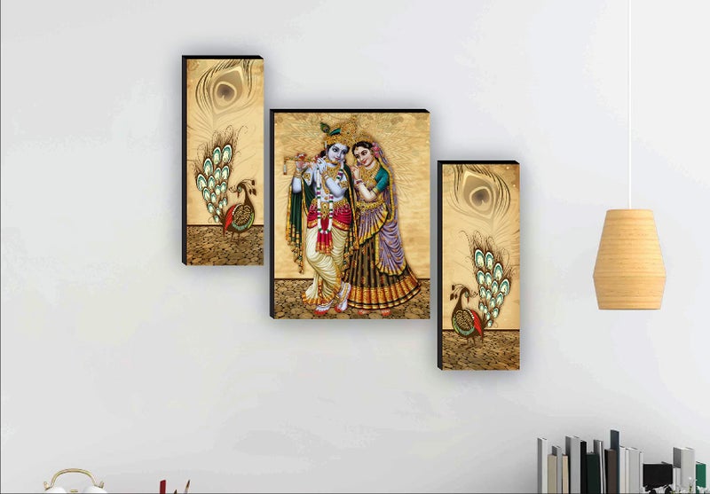 SAF paintings Set of 3 Radha Krishna Paintings for living room with frame Self Adeshive UV Textured MDF Framed Painting 12 Inch X 18 Inch SAF-JM7724 - Image 2