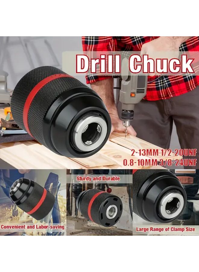 Chuck And Hex Shank Self Locking Keyless Metal Drill Bit Set 2 13mm SDS Plus Adapter - Image 3