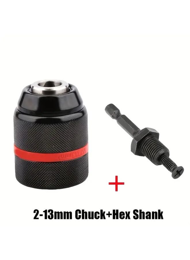 Chuck And Hex Shank Self Locking Keyless Metal Drill Bit Set 2 13mm SDS Plus Adapter - Image 1