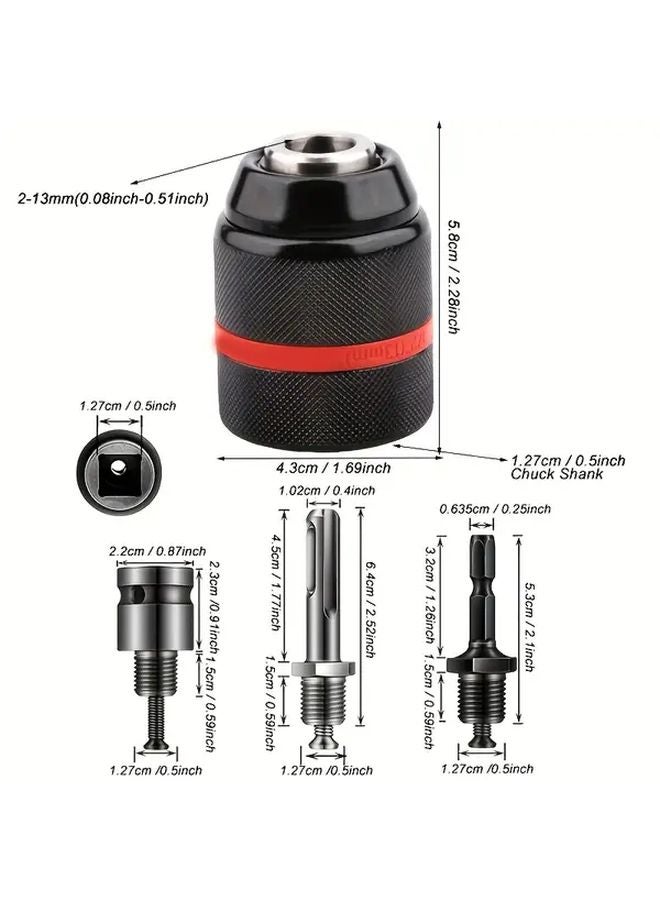 Chuck And Hex Shank Self Locking Keyless Metal Drill Bit Set 2 13mm SDS Plus Adapter - Image 4