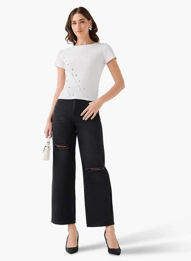 2Xtremz  2Xtremz Mid-Rise Jeans with Ripped Detail for Women | Best Price UAE