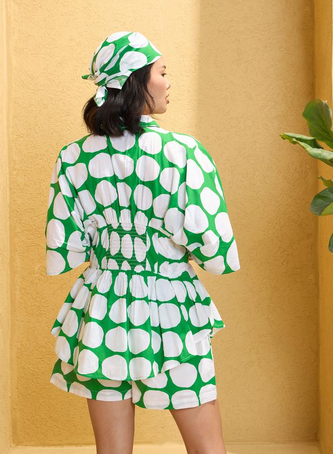 SASSAFRAS Green Polka Dot Shirt with Shorts Co-Ords - Image 5