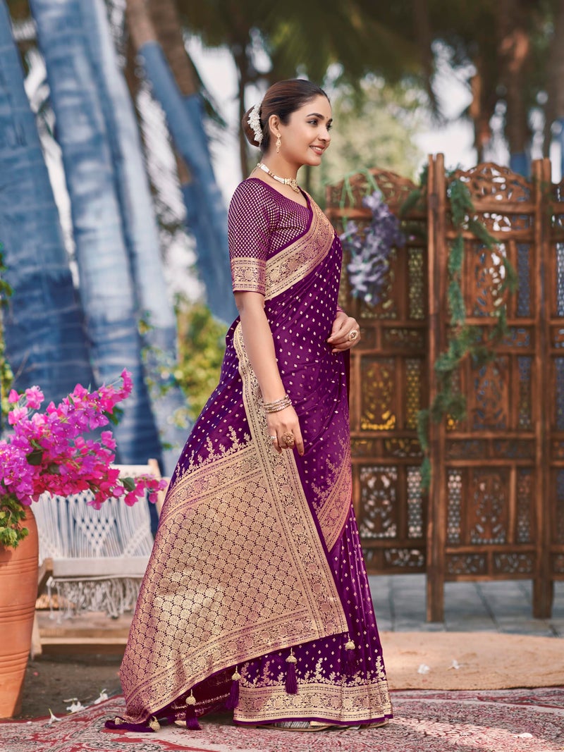 MANOHARI Women's Most Trendy Banarasi Satin Silk Woven Purple Saree With Heavy Jacquard Work Saree With Blouse Piece_MN1996 - Image 5